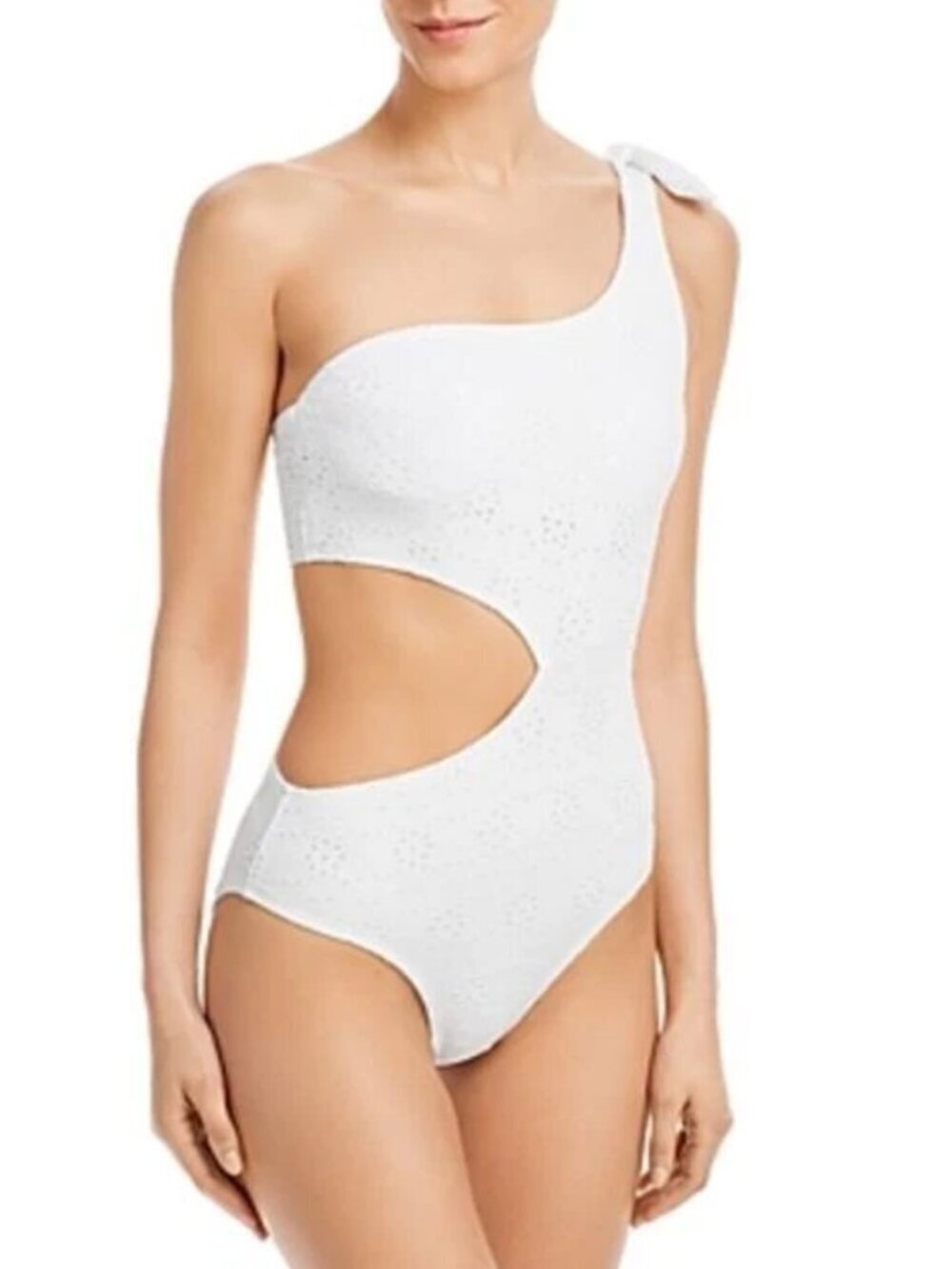 Aqua Swim Womens One-Shoulder Eyelet Monokini One-Piece Swimsuit White XL NWT
